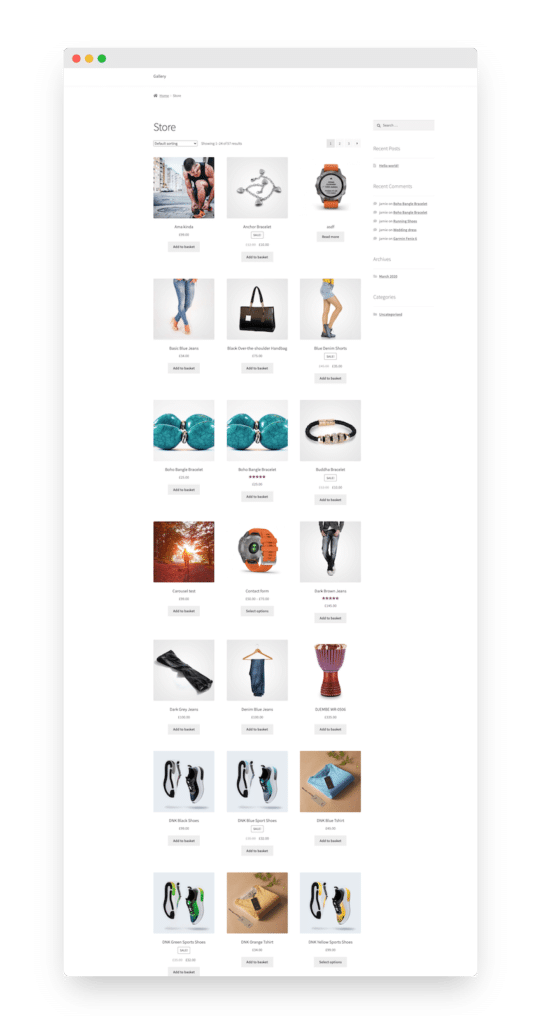 before woocommerce shop page has been customized