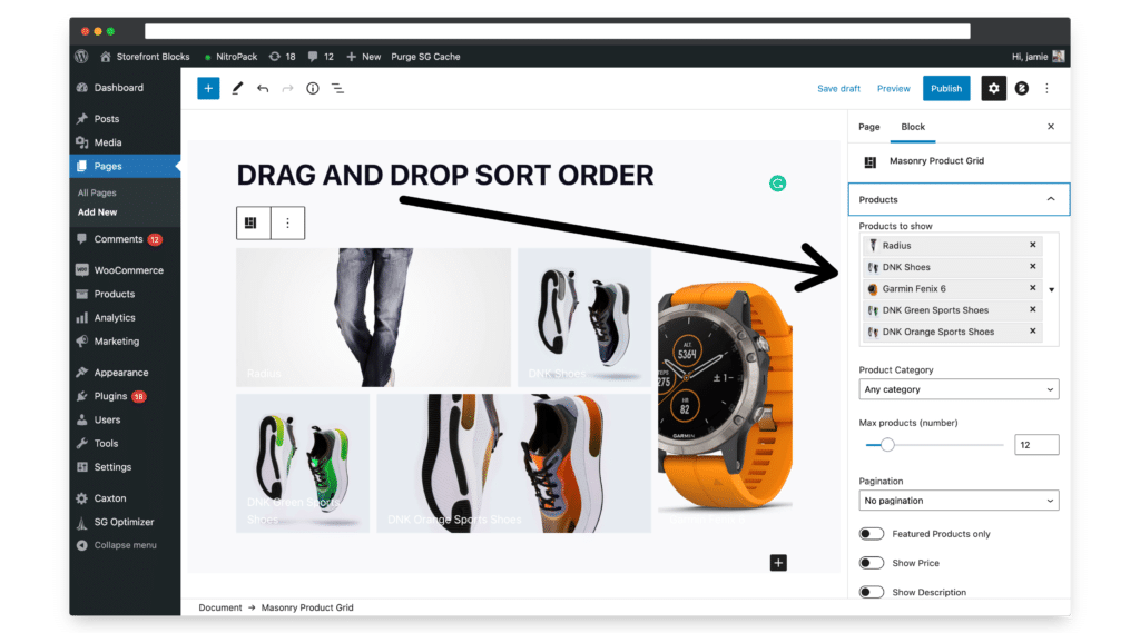 drag and drop woocommerce product sorting
