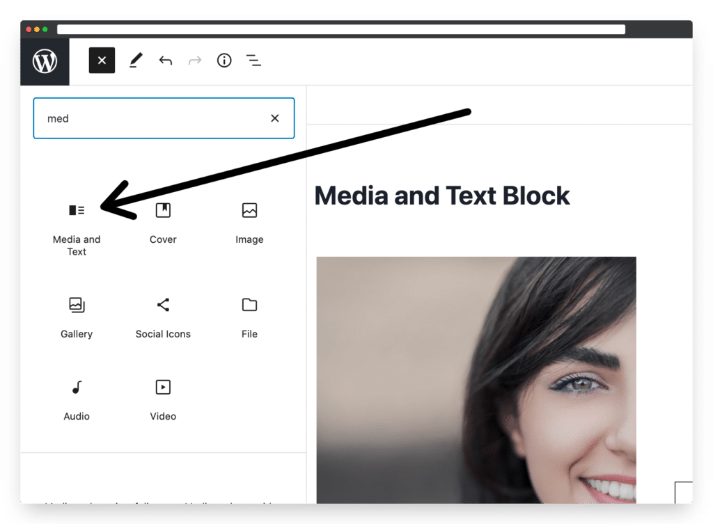 how to add the media and text block