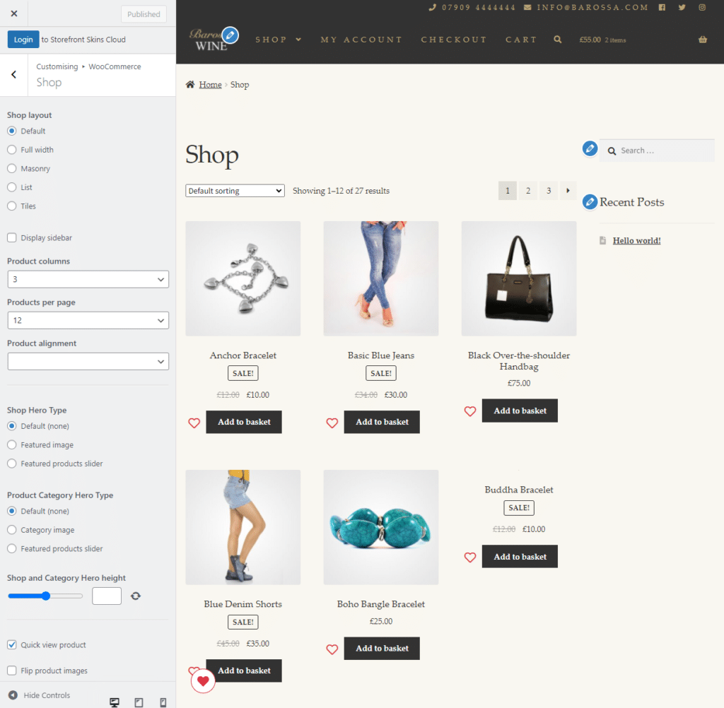 WordPress customizer shop